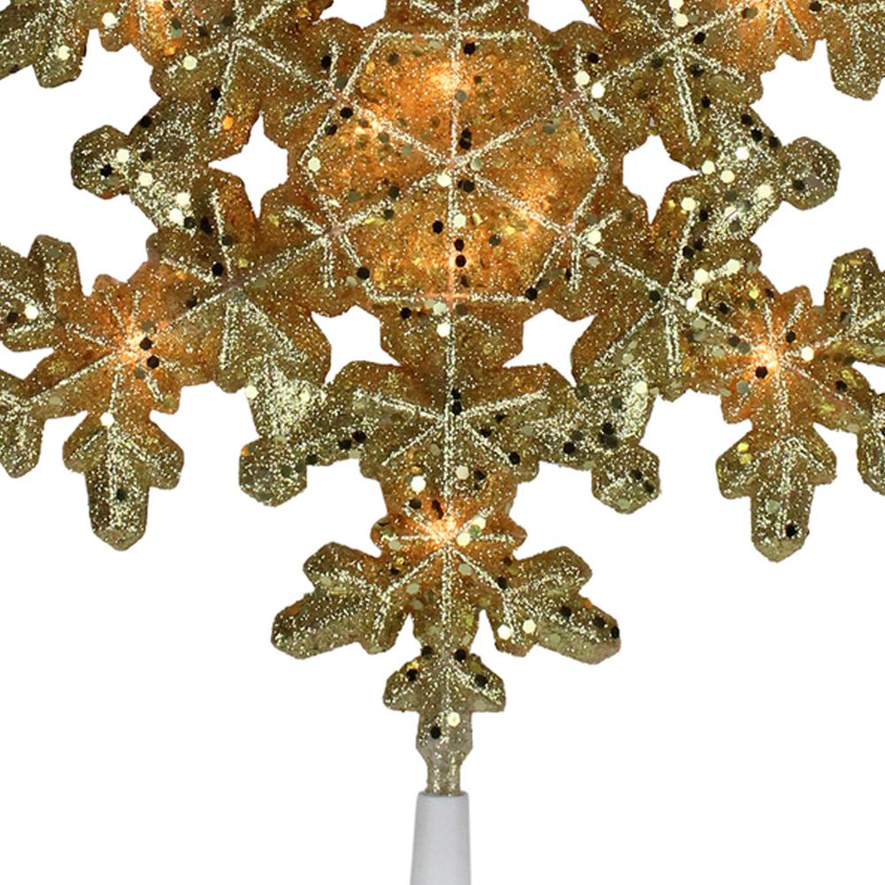 9" Pre-Lit Gold Snowflake Christmas Tree Topper - Clear Lights. Picture 3