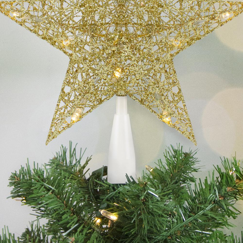 10" LED Lighted Gold Glittered Star Christmas Tree Topper  Warm White Lights. Picture 3