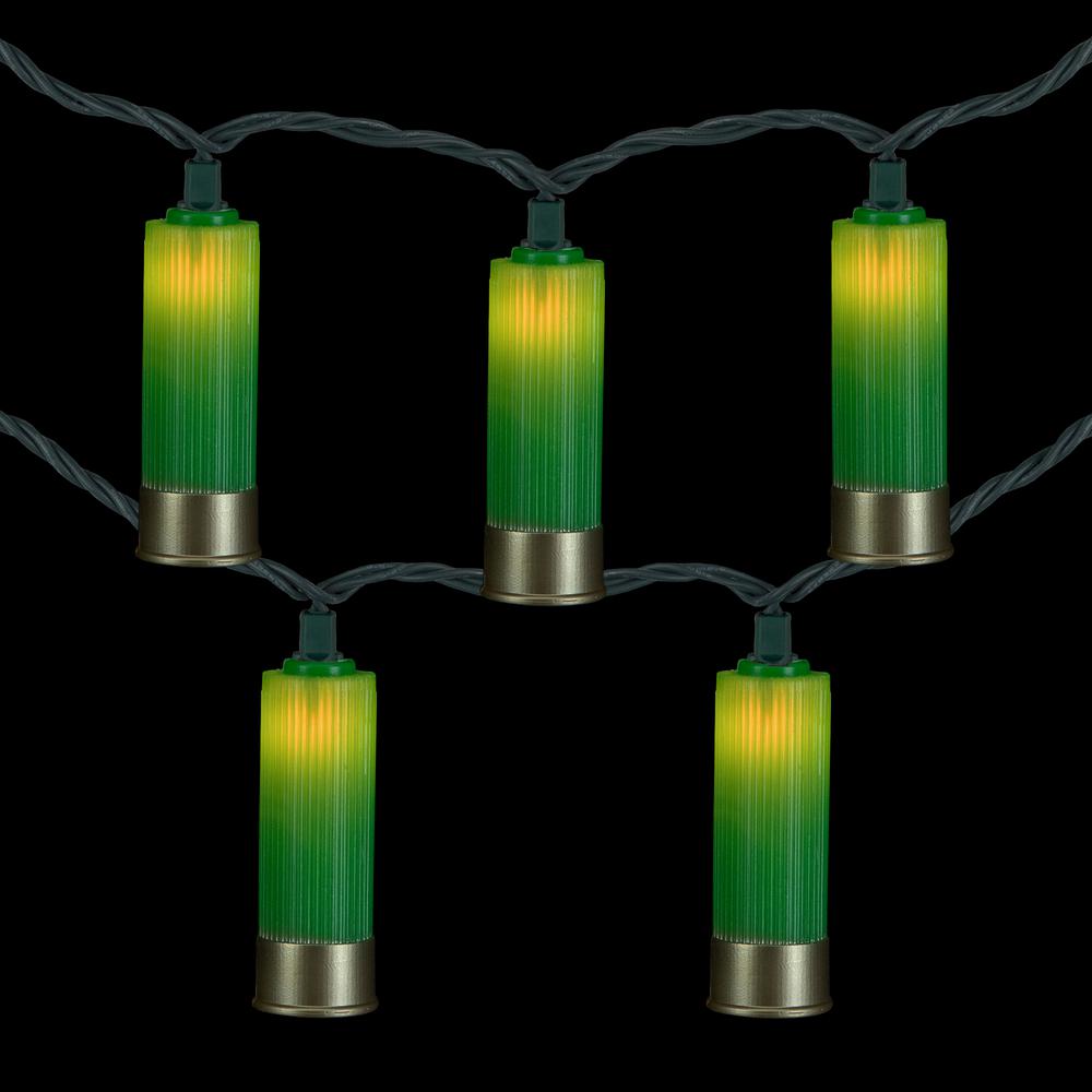 10-Count Green and Gold Shotgun Shells Patio Light Set  6 ft Green Wire. Picture 4