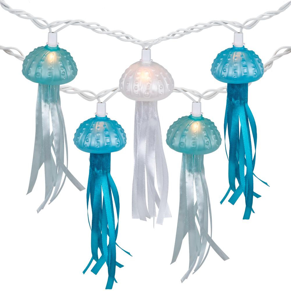 10-Count Blue and White Jellyfish Patio Light Set  5.75ft White Wire. Picture 2