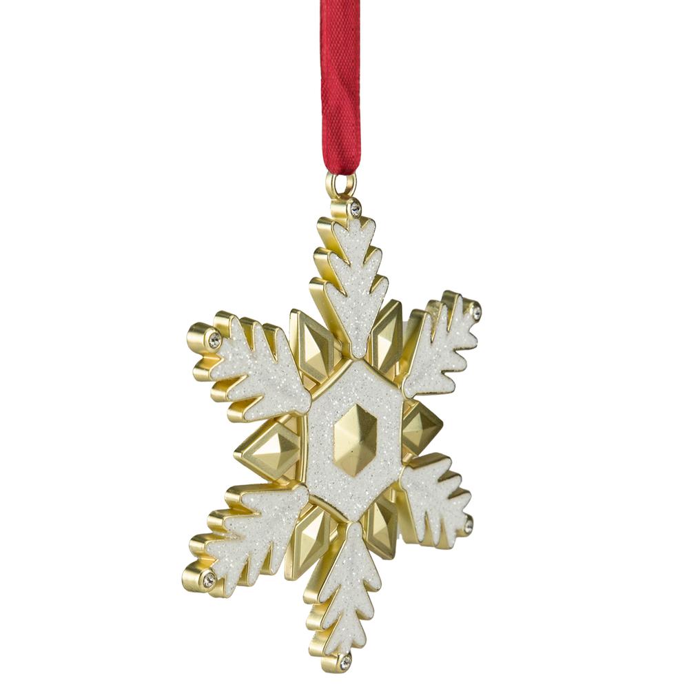 3.5" White Brass-Plated Snowflake Christmas Ornament with European Crystals. Picture 4