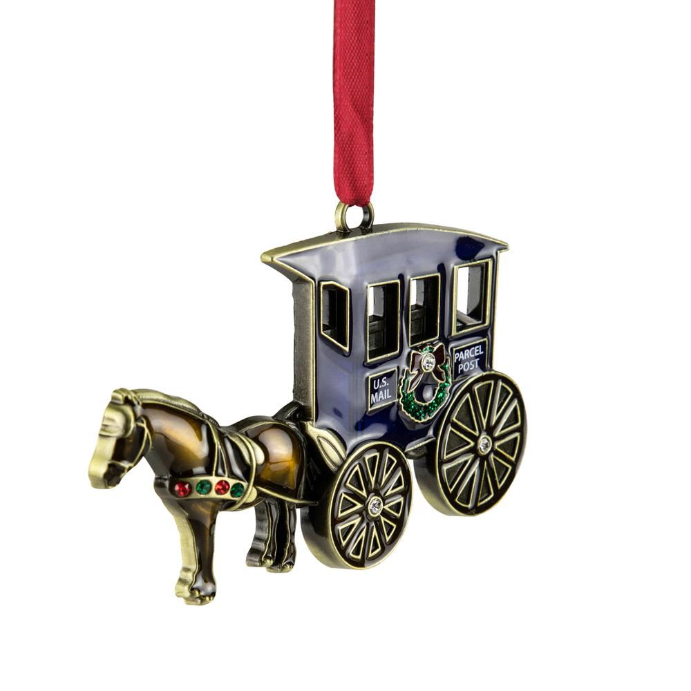 3.25" U.S. Mail Parcel Horse and Buggy Christmas Ornament with European Crystals. Picture 4
