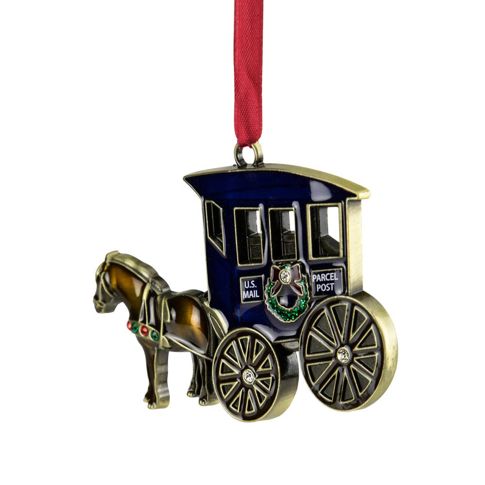 3.25" U.S. Mail Parcel Horse and Buggy Christmas Ornament with European Crystals. Picture 3
