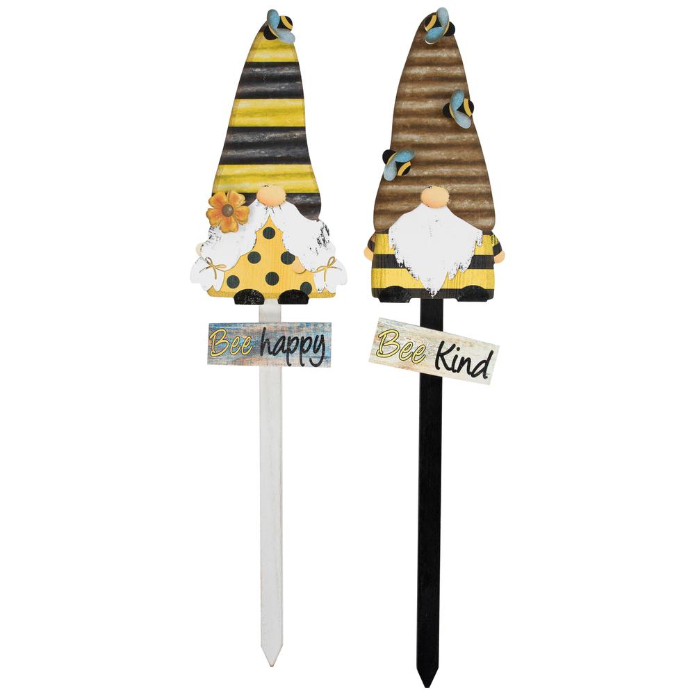 Bee Gnomes Wooden Garden Stakes - 24" - Set of 2. Picture 1