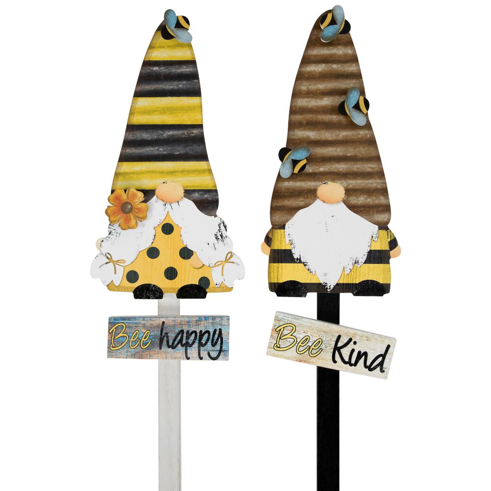 Bee Gnomes Wooden Garden Stakes - 24" - Set of 2. Picture 5