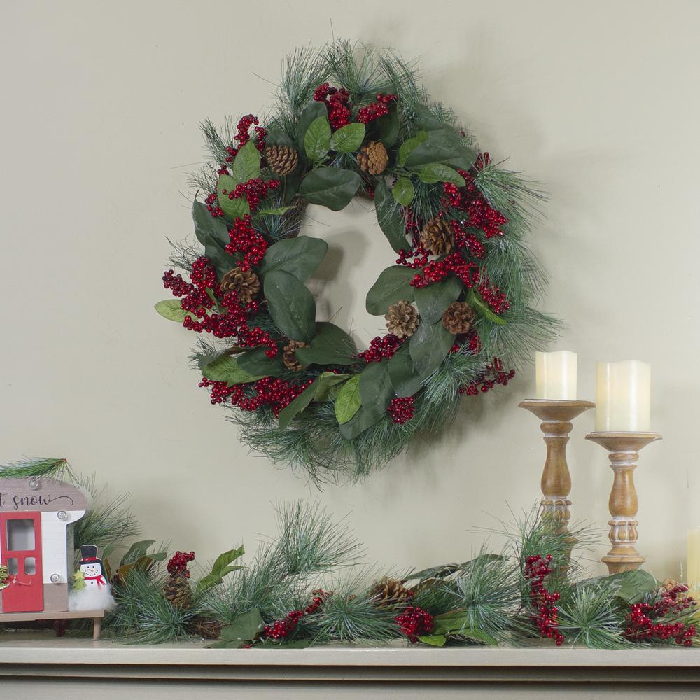 6' Leaves  Berry and Pine Needle Artificial Christmas Garland - Unlit. Picture 2