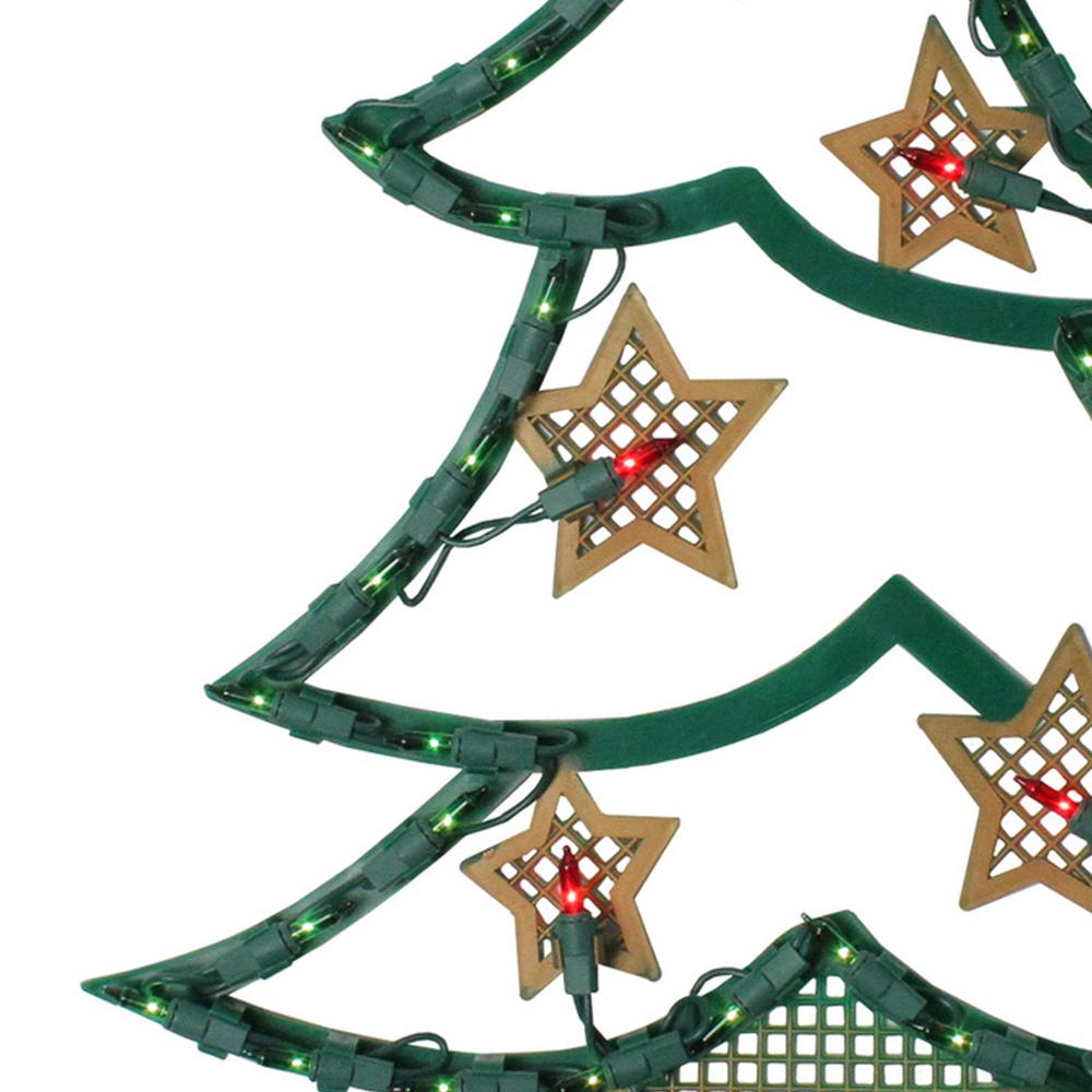 17.75"Lighted Green and Gold Christmas Tree with Stars Outdoor Window Silhouette. Picture 3