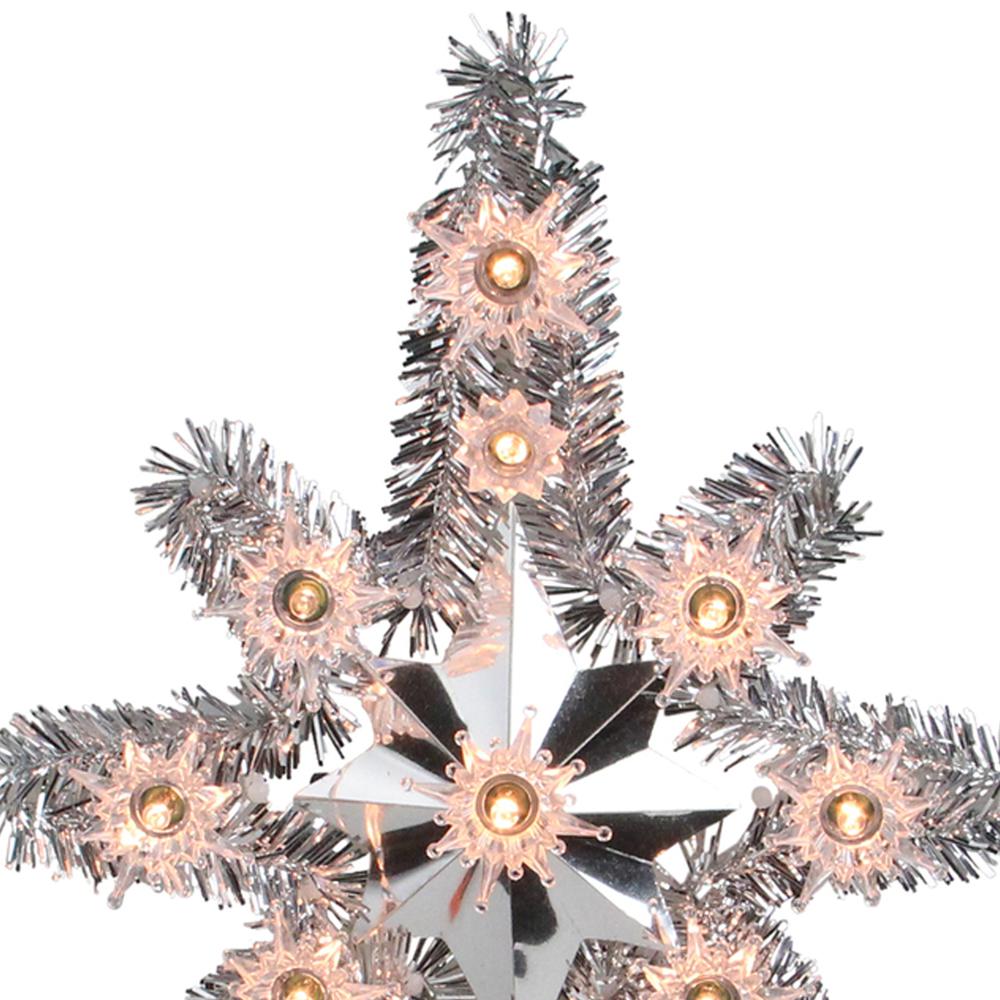 11" Silver Lighted Tinsel Star of Bethlehem Christmas Tree Topper - Clear Lights. Picture 4