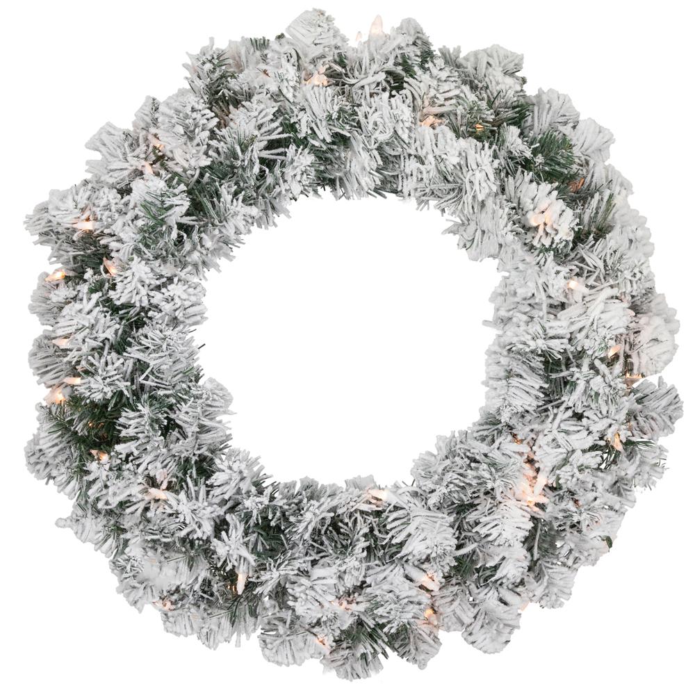 Heavily Flocked Madison Pine Artificial Christmas Wreath 24-Inch Clear Lights. Picture 1