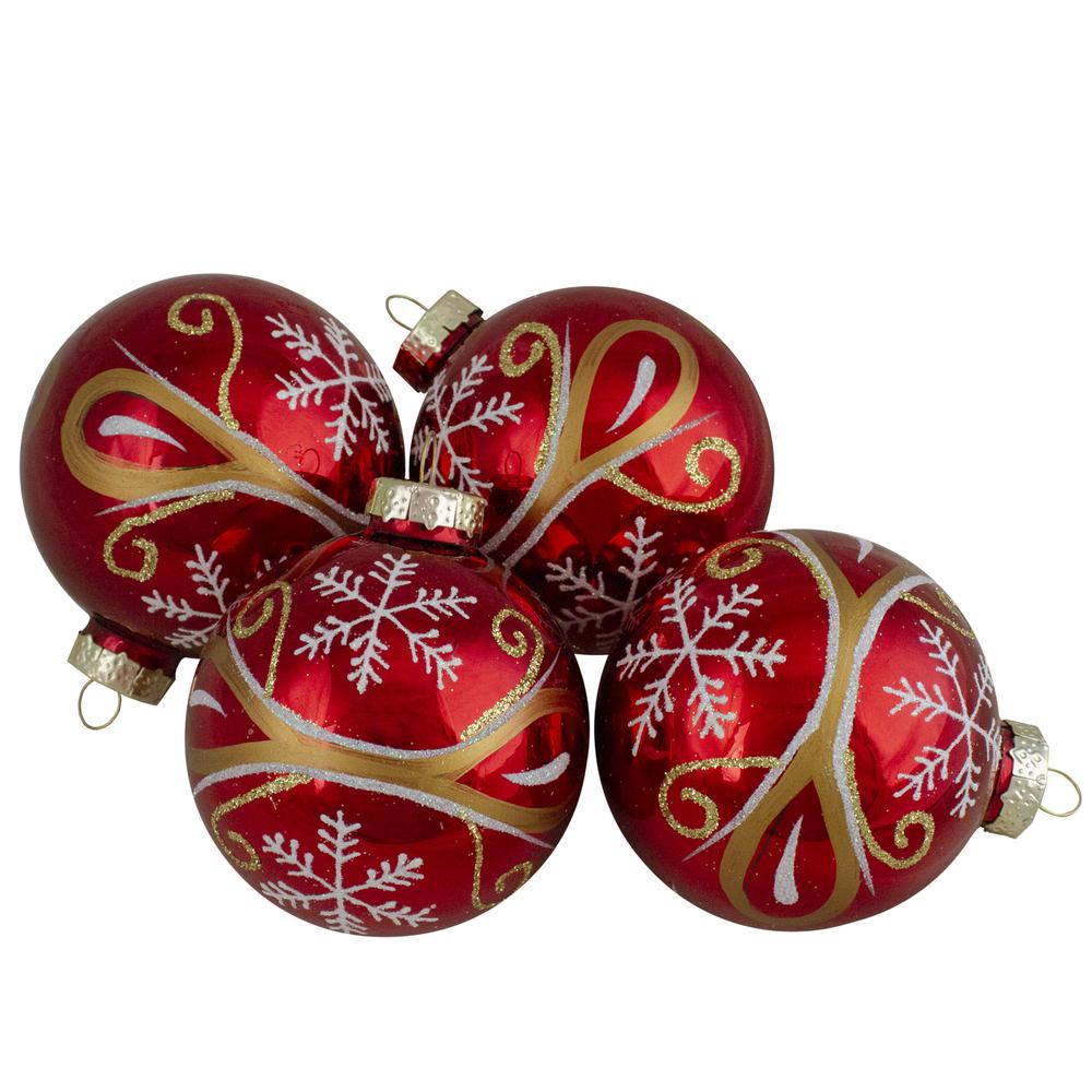 4ct Red and Gold Glass Hanging Christmas Ball Ornaments 2.5-Inch (67mm). Picture 1