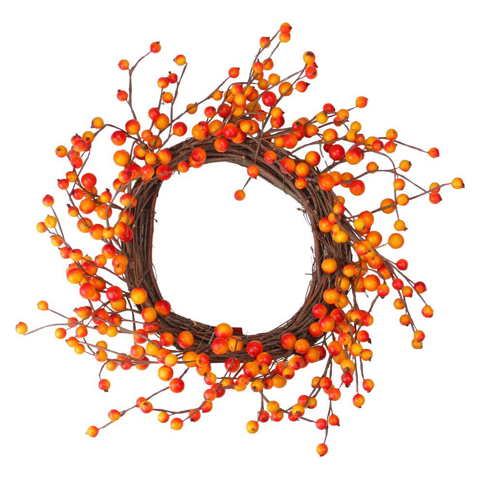 Orange  Red Berry and Twig Artificial Thanksgiving Wreath - 14-Inch  Unlit. Picture 1