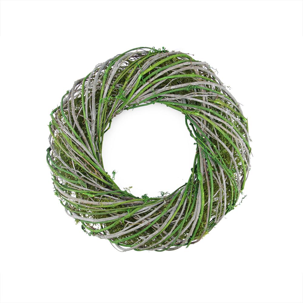 Moss Twig Artificial Wreath  Green and White 14-Inch. Picture 1