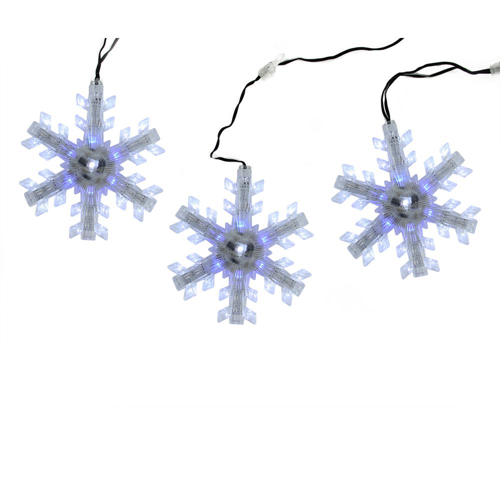 Set of 3 Cascading White and Blue Snowfall LED Snowflake Christmas Lights 25". Picture 2