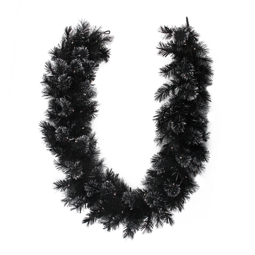 6' x 9 Pre-Lit Battery Operated Black Bristle Artificial Christmas Garland - Warm White LED Lights. Picture 1