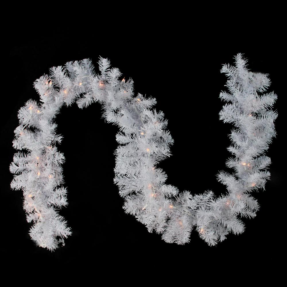 9' x 12" White Crystal Spruce Christmas Garland - Clear AlwaysLit Lights. Picture 1