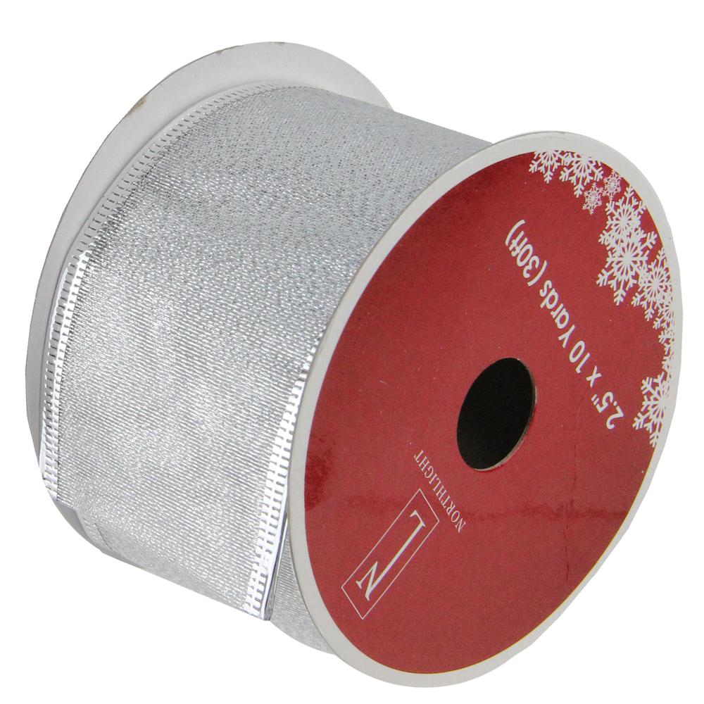 Pack of 12 Shimmering Silver Wired Christmas Craft Ribbon Spools 2.5" x 120 Yards. Picture 1