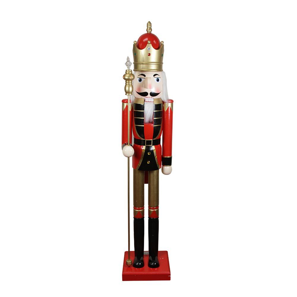 5' Red and White Commercial Size Christmas Nutcracker with Scepter. Picture 1