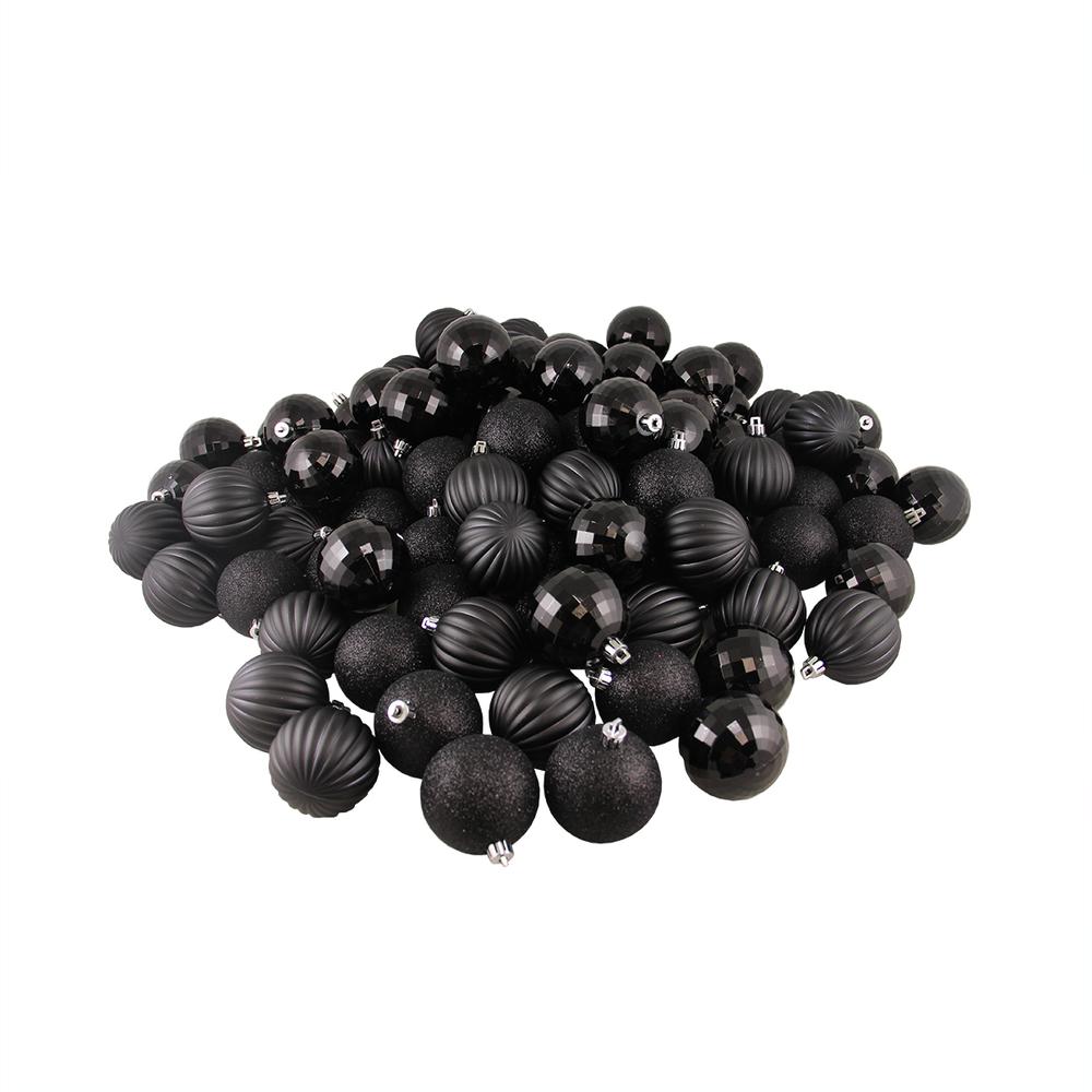 100ct Jet Black Shatterproof 3-Finish Christmas Ball Ornaments 2.5" (60mm). Picture 2
