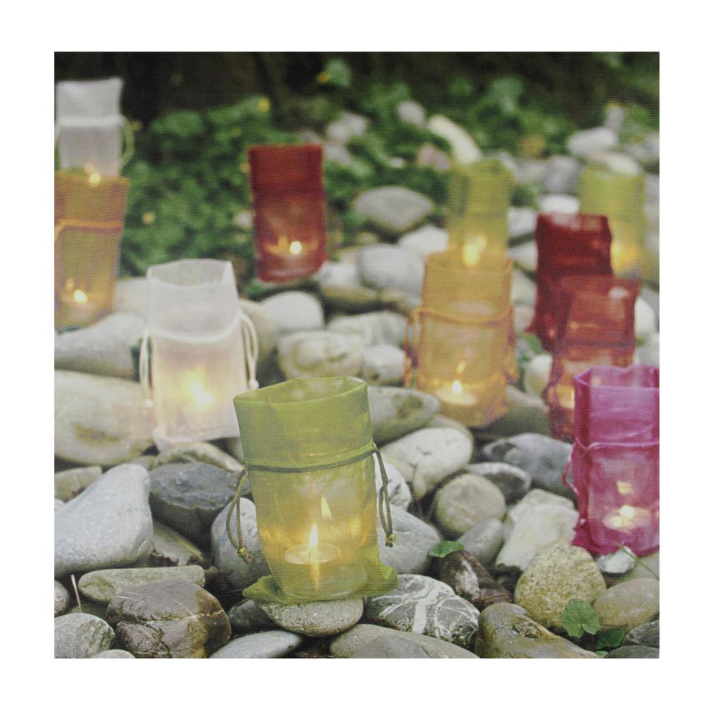 LED Lighted Flickering Garden Party Colorful Candle Bags Canvas Wall Art 11.75" x 11.75". Picture 1