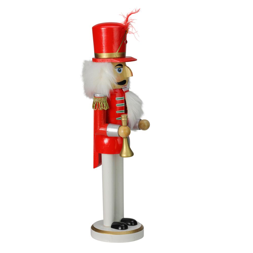 14" Red and White Wooden Christmas Nutcracker with Horn. Picture 2