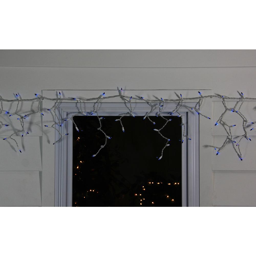 150-Count Blue Mini Icicle Christmas Light Set - 8.75 ft White Wire. Picture 3