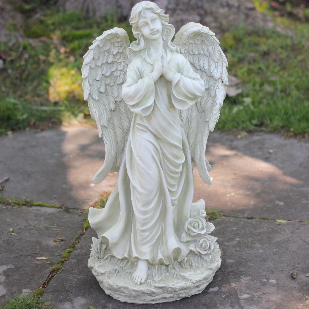 24.5" Light Olive Green Praying Angel Decorative Outdoor Garden Statue. Picture 4