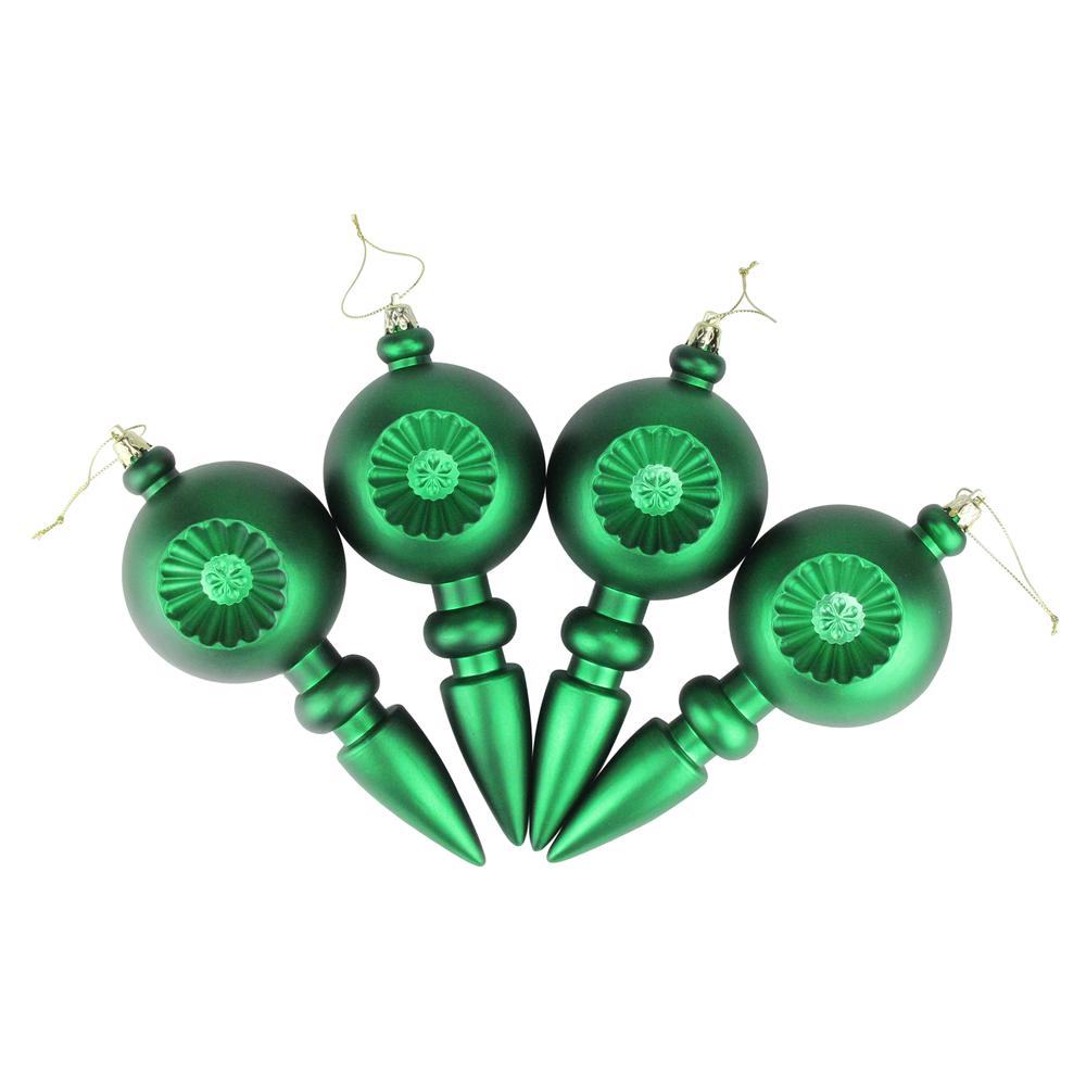 4ct Green Retro Reflector Shatterproof Matte Christmas Finial Ornaments 7.5". Picture 2