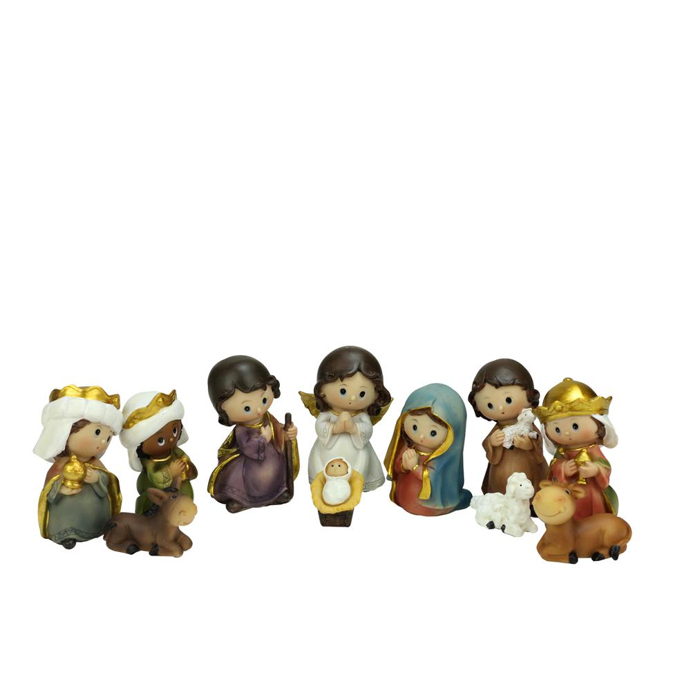 Set of 11 Vibrantly Colored Christmas Nativity Figurine - 3.5". Picture 1