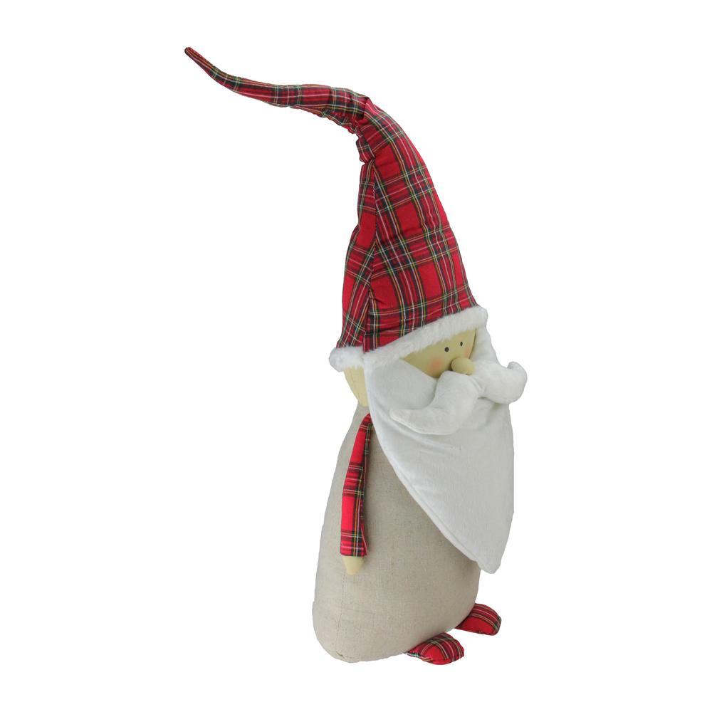 26" White and Red Santa Claus Gnome with Plaid Hat Christmas Figurine. Picture 2