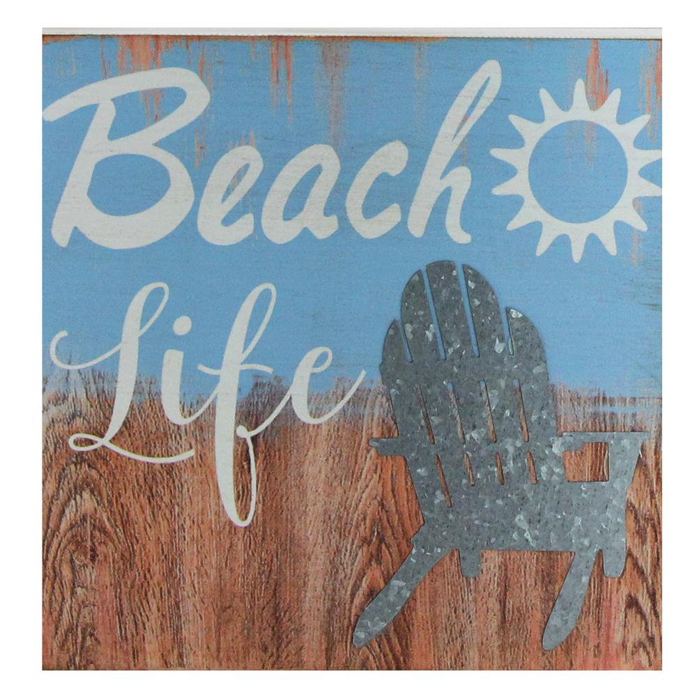 8" Decorative â€œBeach Life" Distressed Wooden Wall Plaque. Picture 1