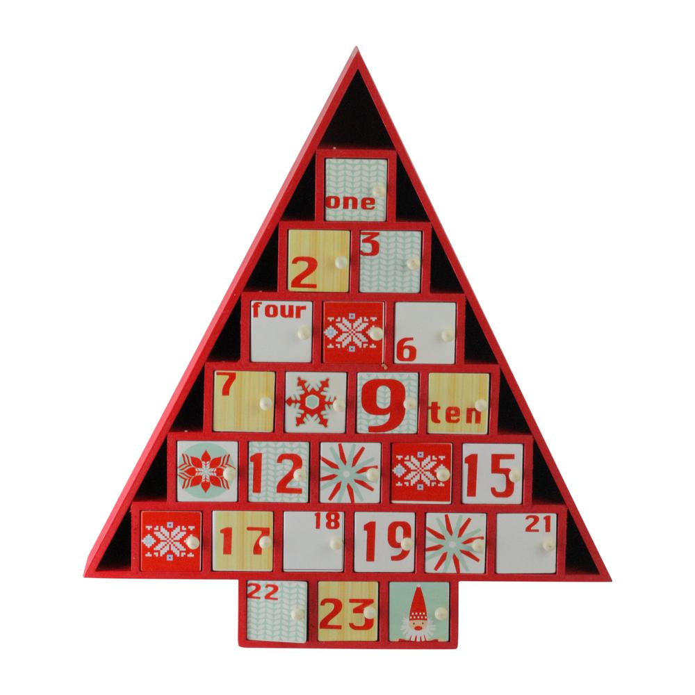 14.5" Red and White Christmas Tree Advent Calendar Decor. Picture 1