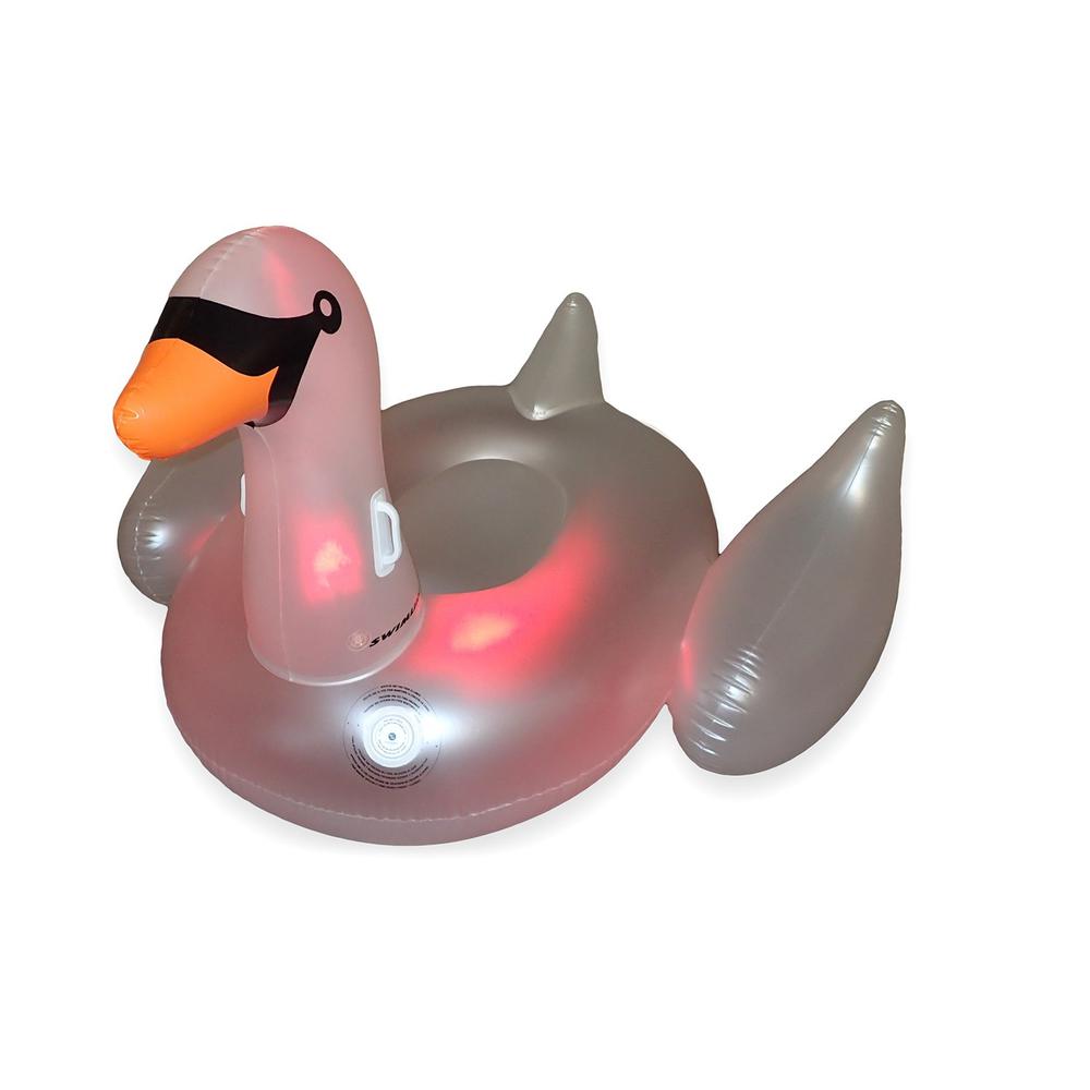 75" Inflatable Giant LED Lighted Color Changing Pool Ride-On Swan Float Lounger. Picture 5