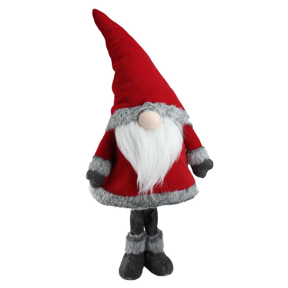28" Red Standing Christmas Santa Claus Gnome with Gray Faux Fur Trim. Picture 1