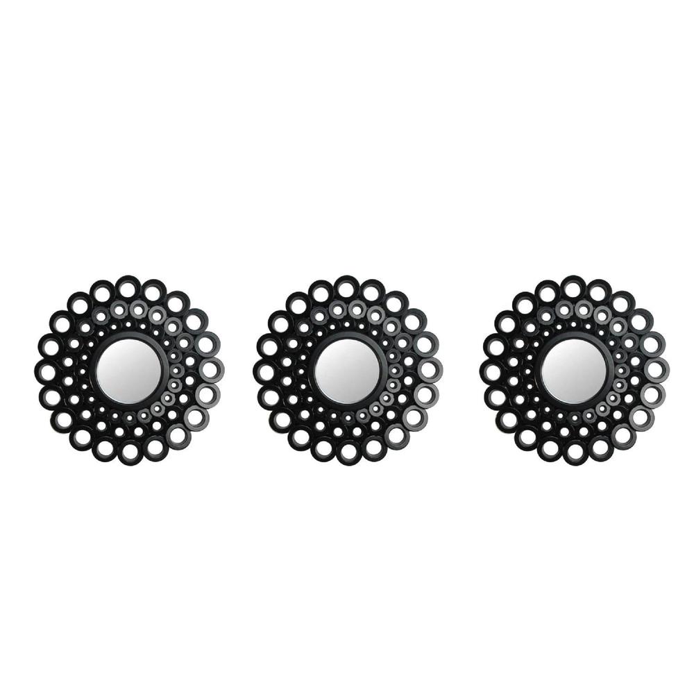 Set of 3 Round Black Cascading Angular Orbs Mirrors 9.5". Picture 1