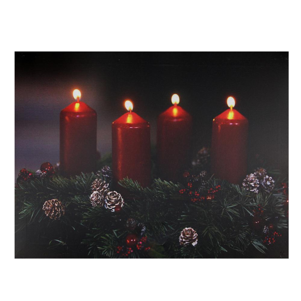 Pre-Lit Red and Black LED Flickering Candle Christmas Wall Art 12" x 15.75". Picture 1