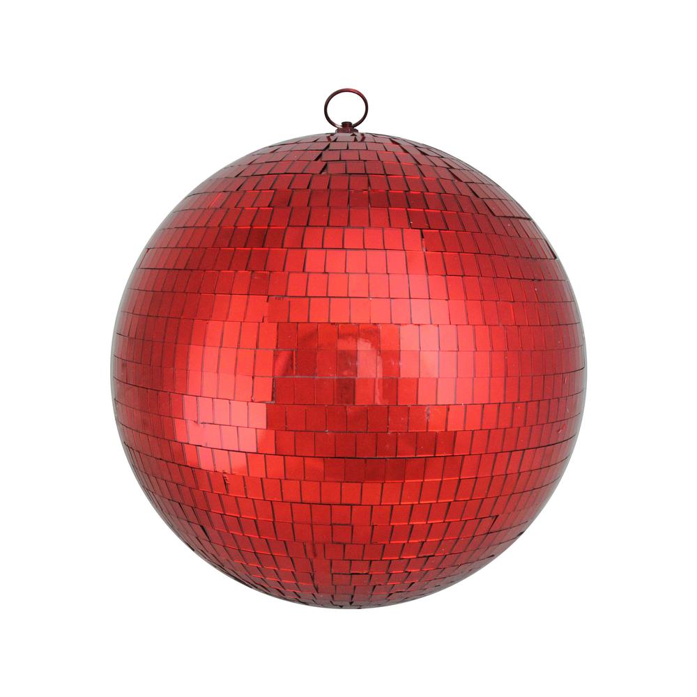 Mirrored Disco Red Glass Christmas Ball Ornament 12" (300mm). Picture 1