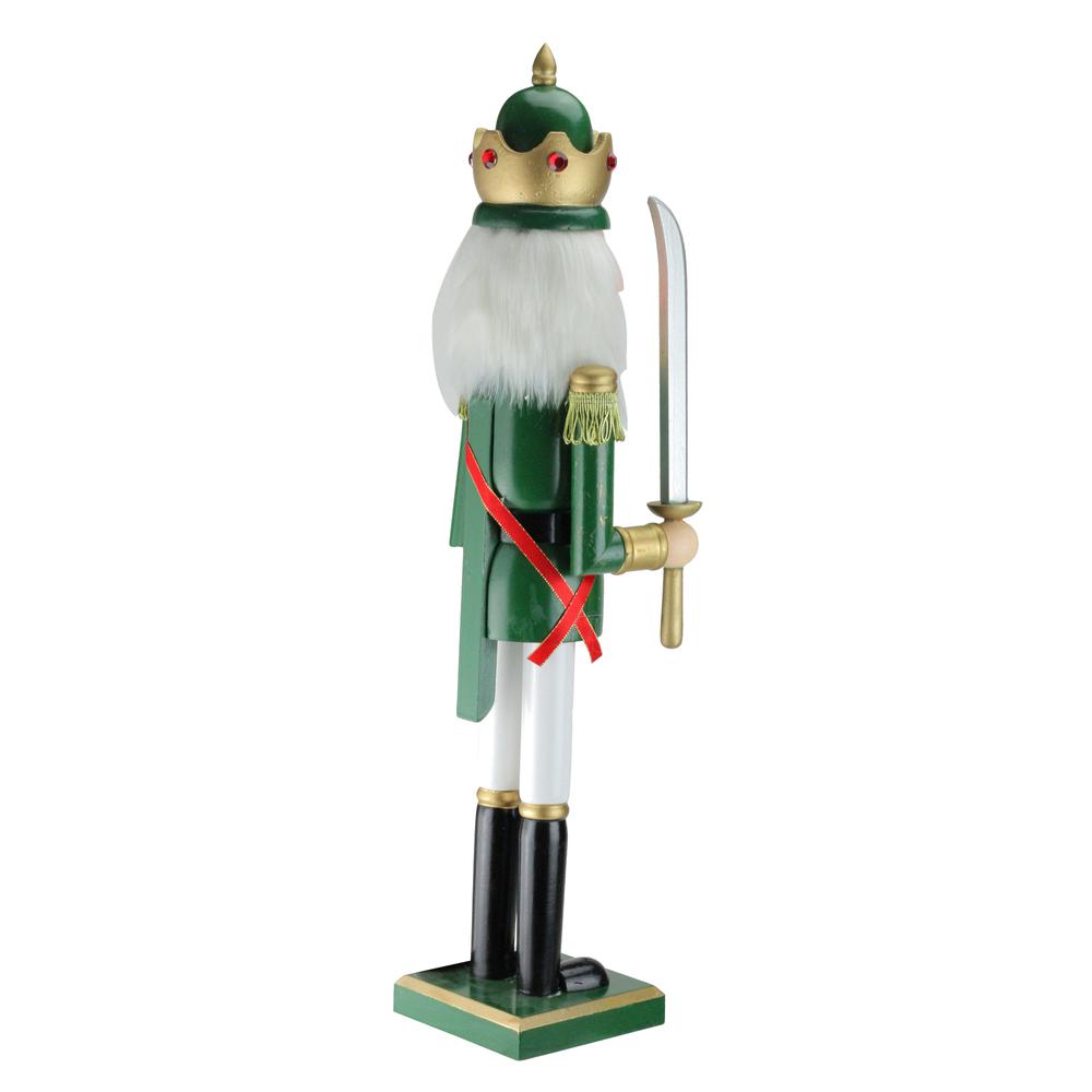 24" Green and Gold Christmas Nutcracker King with Sword. Picture 3
