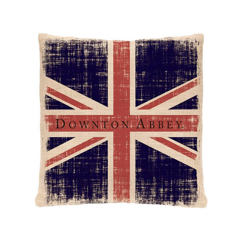 18" Blue and Red "Downtown Abbey" Union Jack Square Throw Pillow. Picture 1