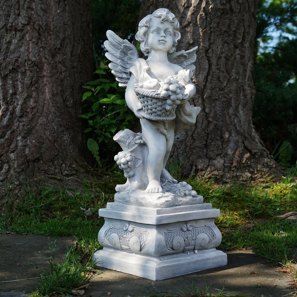 28.75" Cherub Angel Standing on Pedestal Outdoor Garden Statue. Picture 2