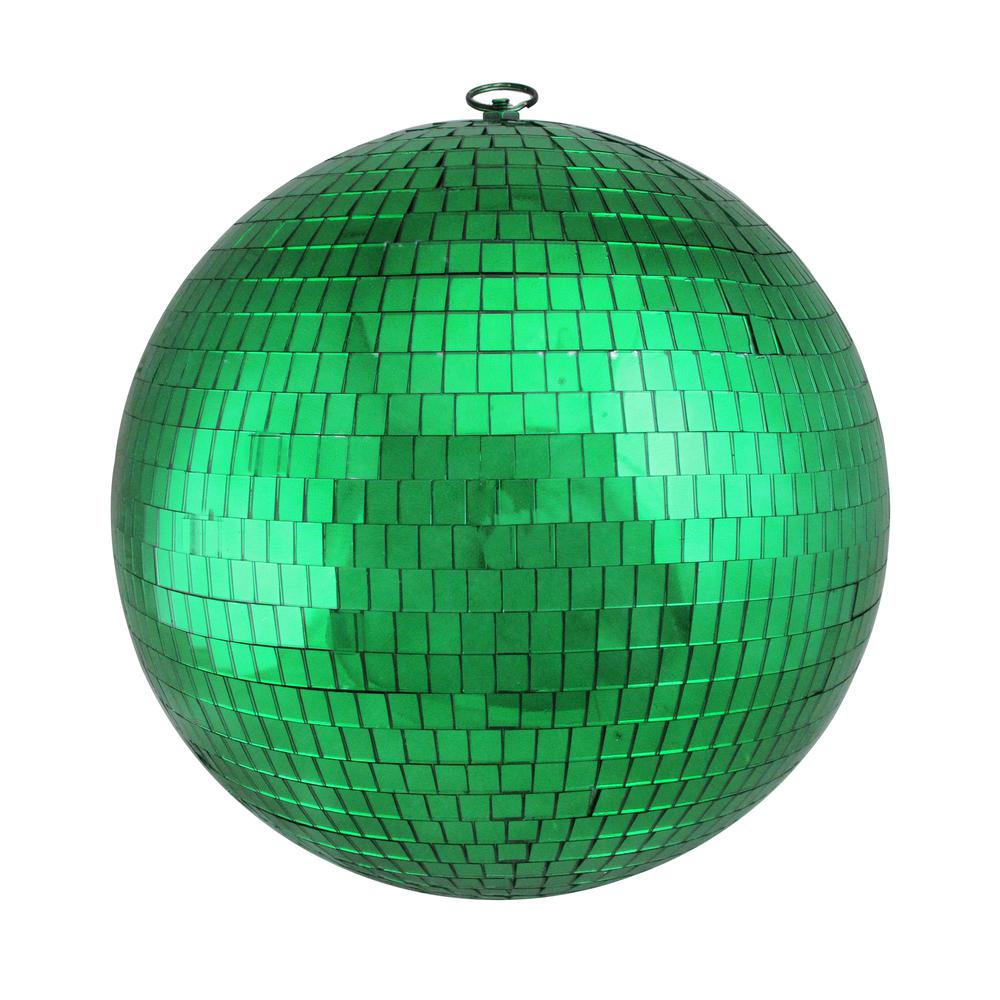 Green Mirrored Glass Disco Christmas Ball Ornament 12" (300mm). Picture 1