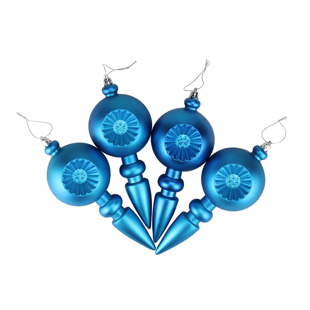 4ct Turquoise Blue Shatterproof Matte Retro Reflector Christmas Finial Ornaments 7.5". Picture 2