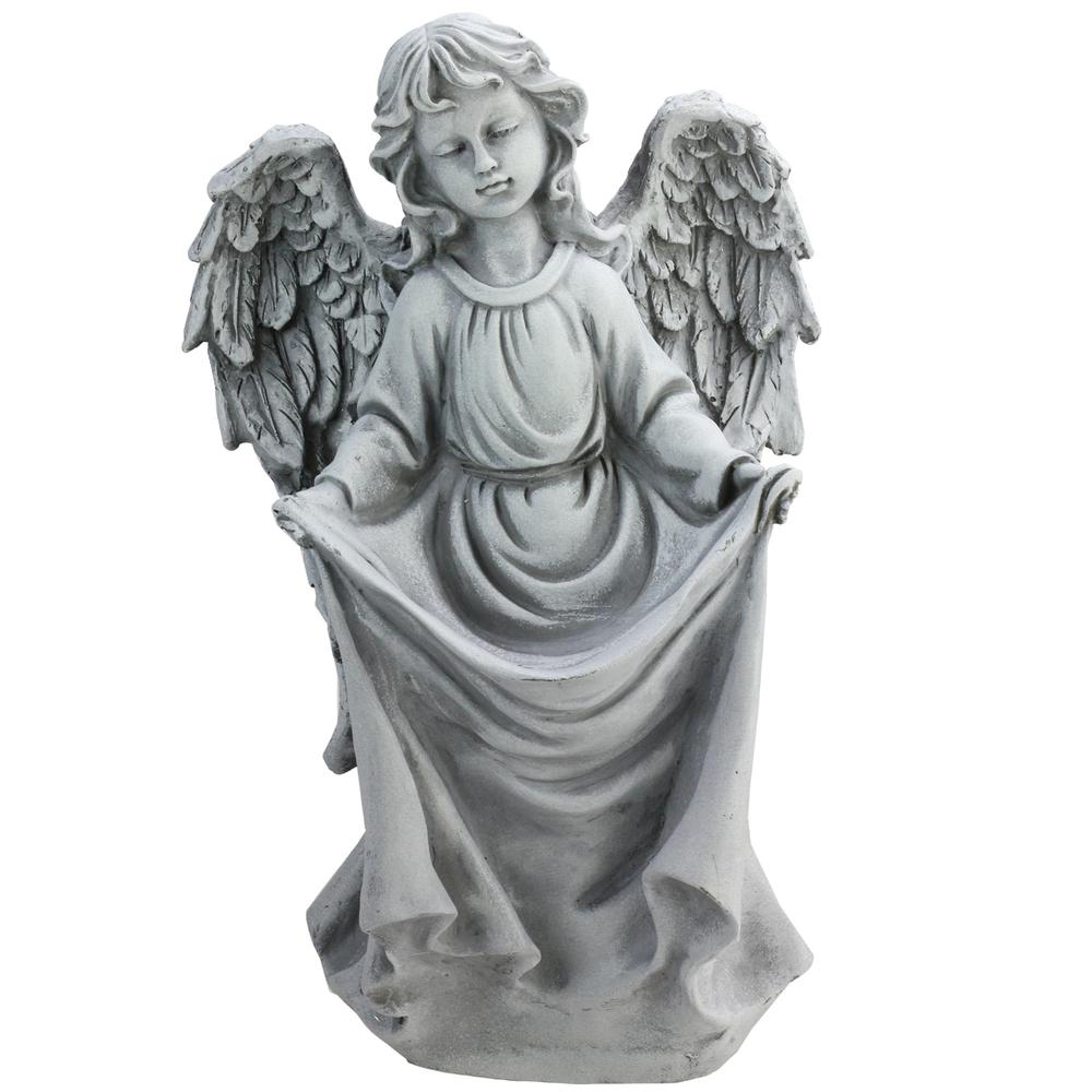 16.5" Gray Angel Decorative Outdoor Garden Bird Feeder Statue. Picture 1
