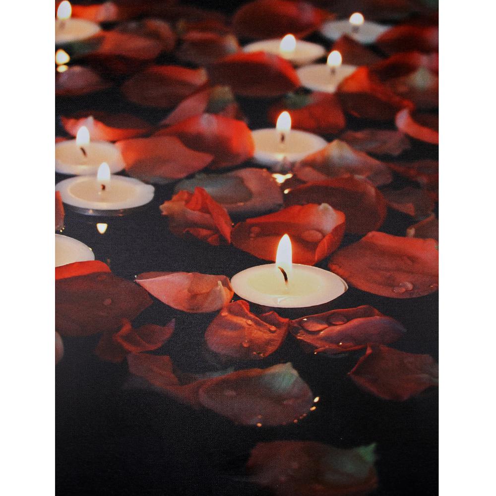 White and Red Rose Petal LED Flickering Canvas Wall Art 15.75" x 11.75". Picture 1