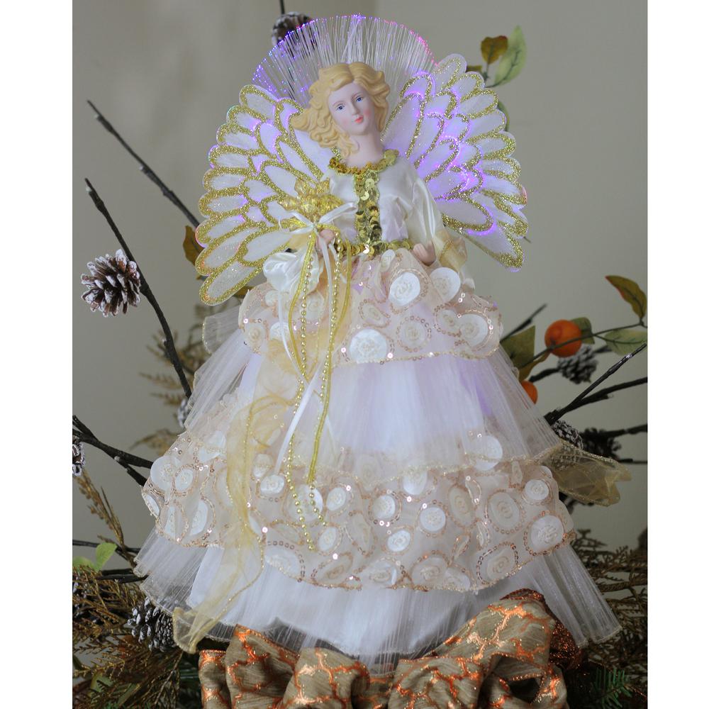 16" White and Gold Lighted Angel Sequined Gown Christmas Tree Topper. Picture 3