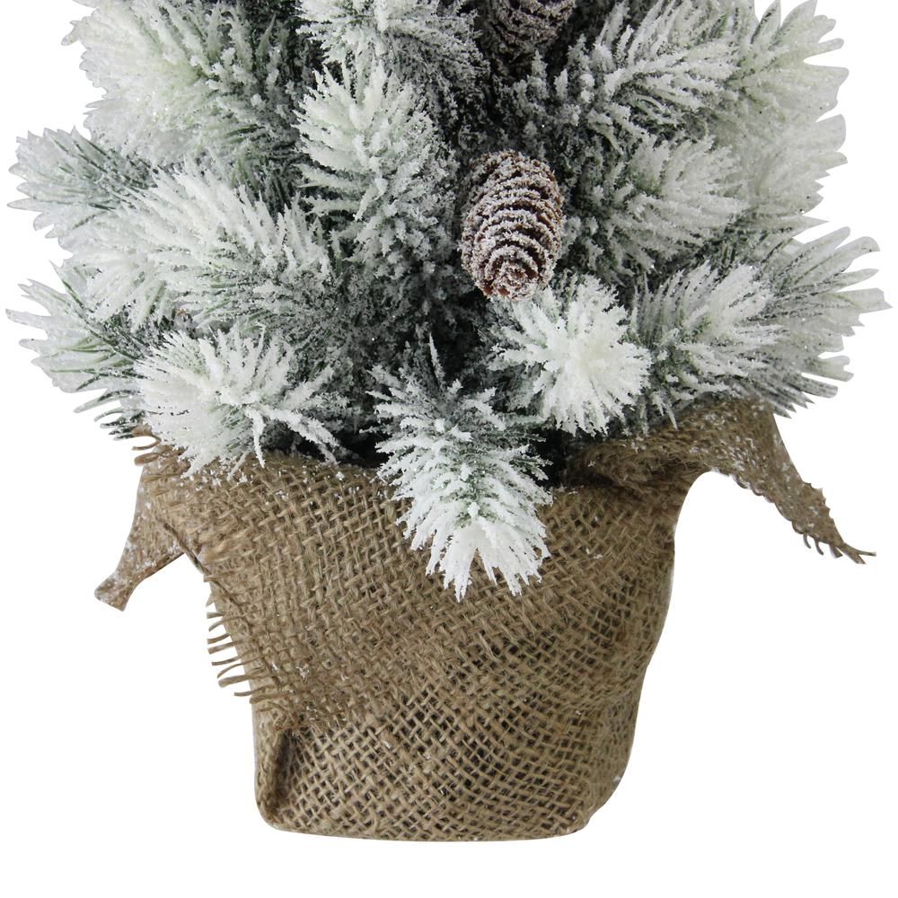 19" Potted Slim Flocked Mini Pine Artificial Christmas Tree in Burlap Base - Unlit. Picture 4