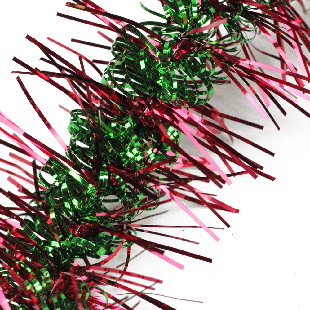 50' x 3" Red and Green Spiral Center Christmas Tinsel Garland - Unlit. Picture 2