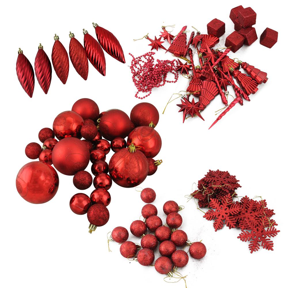 125ct Apple Red Shatterproof 3-Finish Christmas Ornaments 5.5". Picture 1