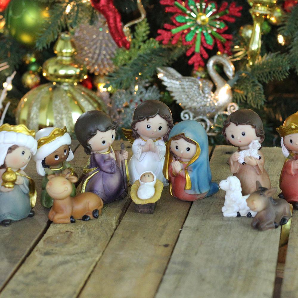 Set of 11 Vibrantly Colored Christmas Nativity Figurine - 3.5". Picture 2