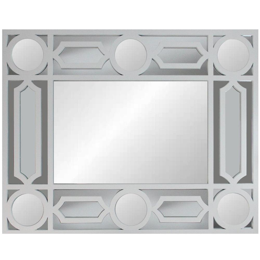 29.5" White Framed Geometric Openwork Rectangular Wall Mirror. Picture 1