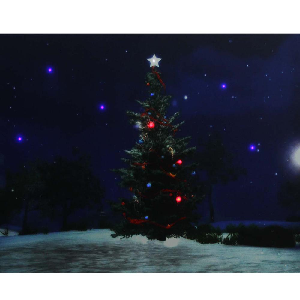 LED Lighted Decorated Christmas Tree at Night with Stars Canvas Wall Art 15.75" x 19.5". Picture 1